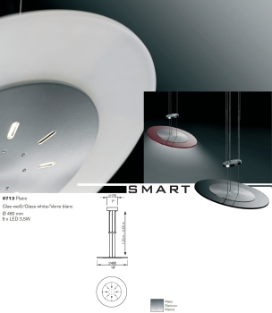 Neuhaus Design Pendelleuchte SMART 2900K D480mm Platin / Glas weiß